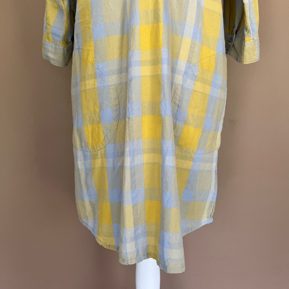 {Prana} Deryn Plaid Shirt Dress in Yellow & Blue Grey - Women's Small - Picture 4 of 14